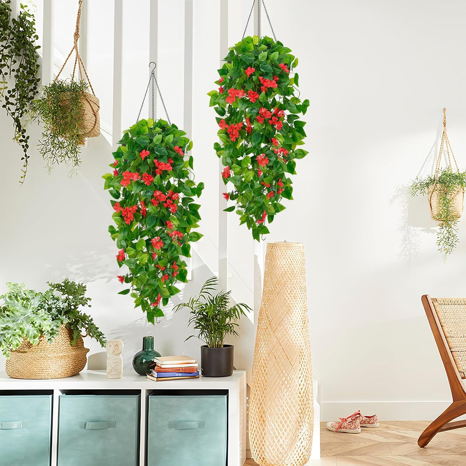 BLEUM CADE Fake Hanging Plants, 2pcs Artificial Hanging Plant, Faux Pothos Vines Hanging Plant Greenery for Wall Home Living Room Indoor Outdoor Decor (No Baskets) - Grand Goldman