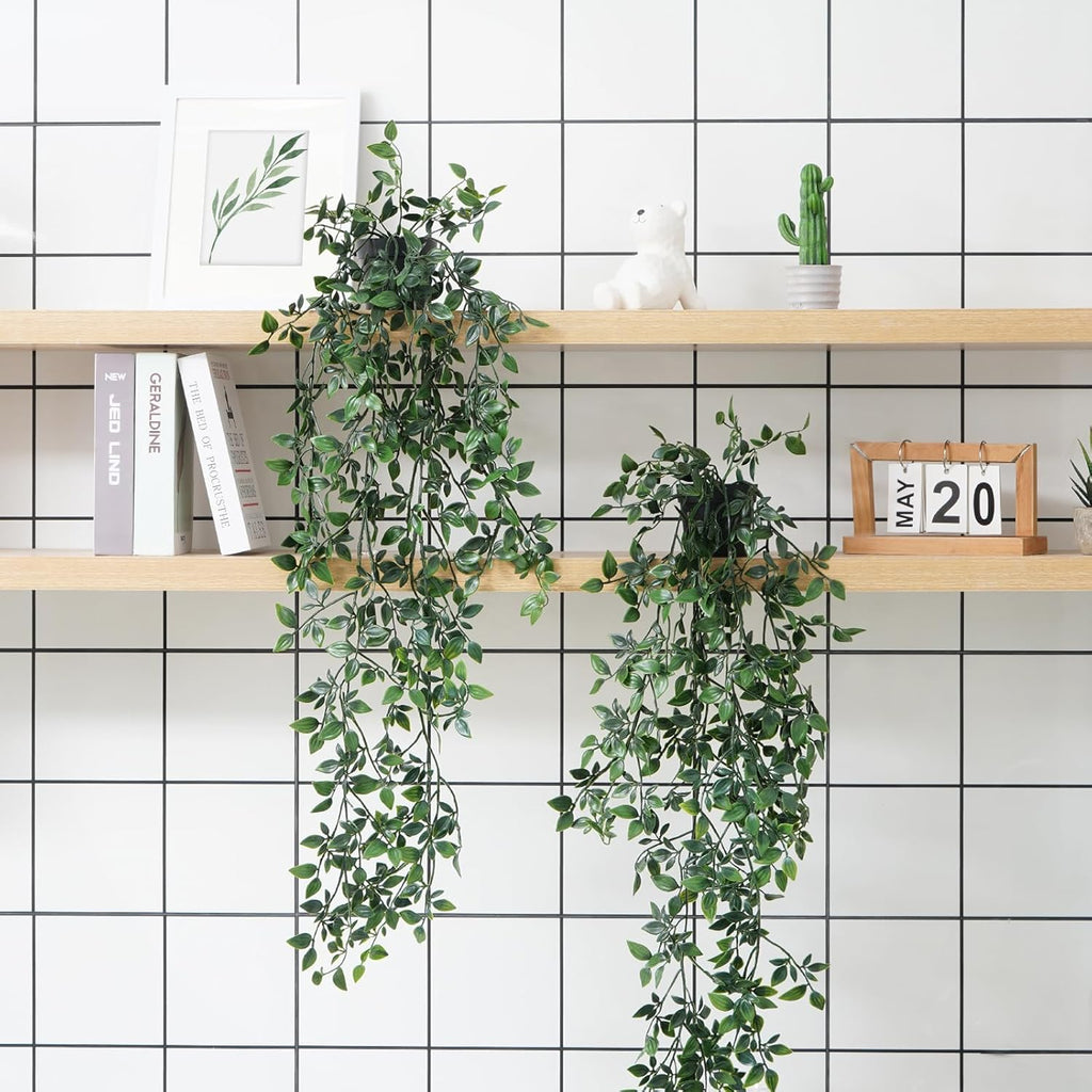 BLEUM CADE Fake Hanging Plants, 2pcs Artificial Hanging Plant, Faux Pothos Vines Hanging Plant Greenery for Wall Home Living Room Indoor Outdoor Decor (No Baskets) - Grand Goldman