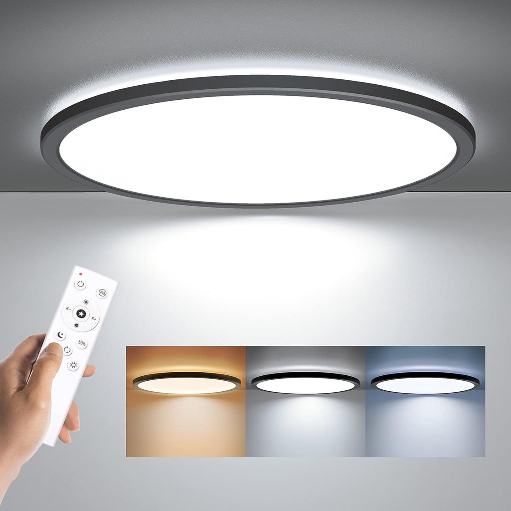 BLNAN Dimmable LED Flush Mount Ceiling Light Fixture with Remote Control, 12Inch 24W 3000K-6500K Light Color Adjustable, Modern Ultra-Thin Ceiling Lamp for Bedroom Kitchen, Wired - Grand Goldman
