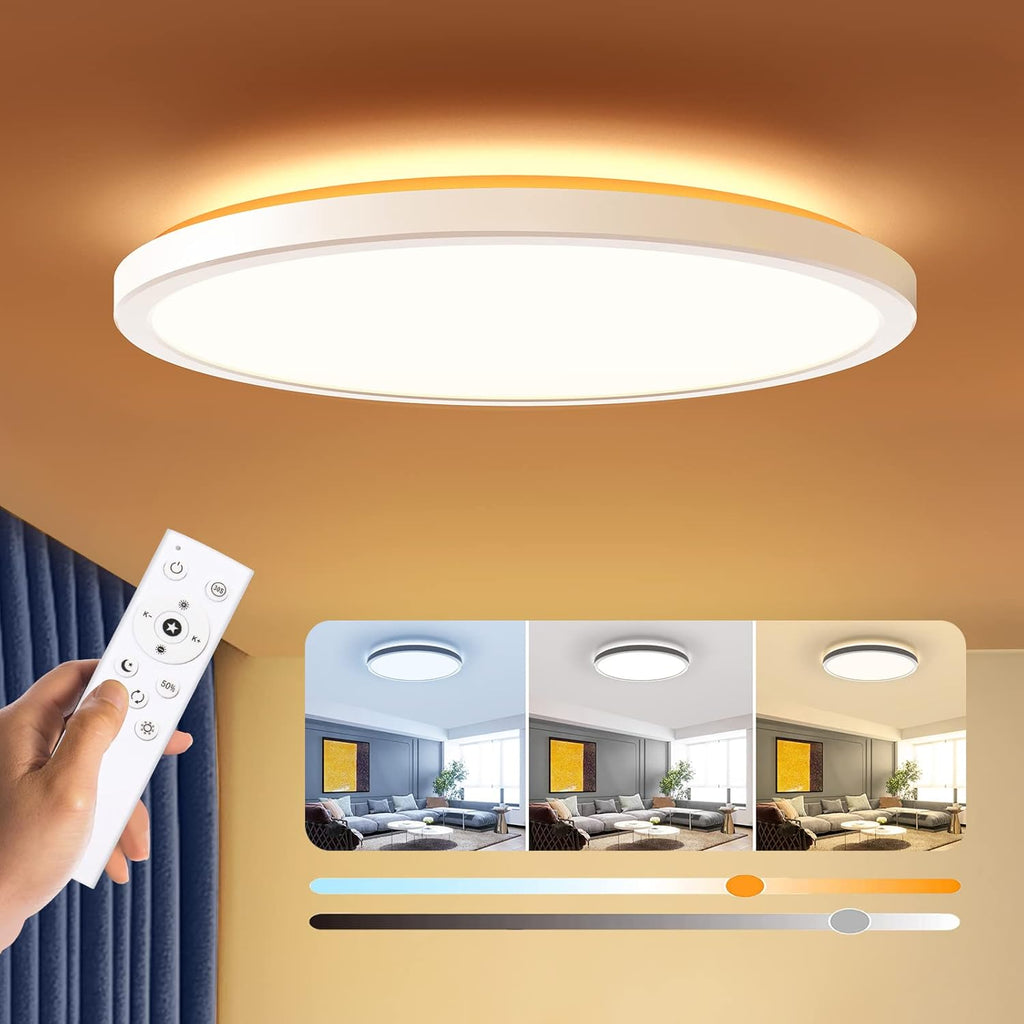 BLNAN Dimmable LED Flush Mount Ceiling Light Fixture with Remote Control, 12Inch 24W 3000K-6500K Light Color Adjustable, Modern Ultra-Thin Ceiling Lamp for Bedroom Kitchen, Wired - Grand Goldman