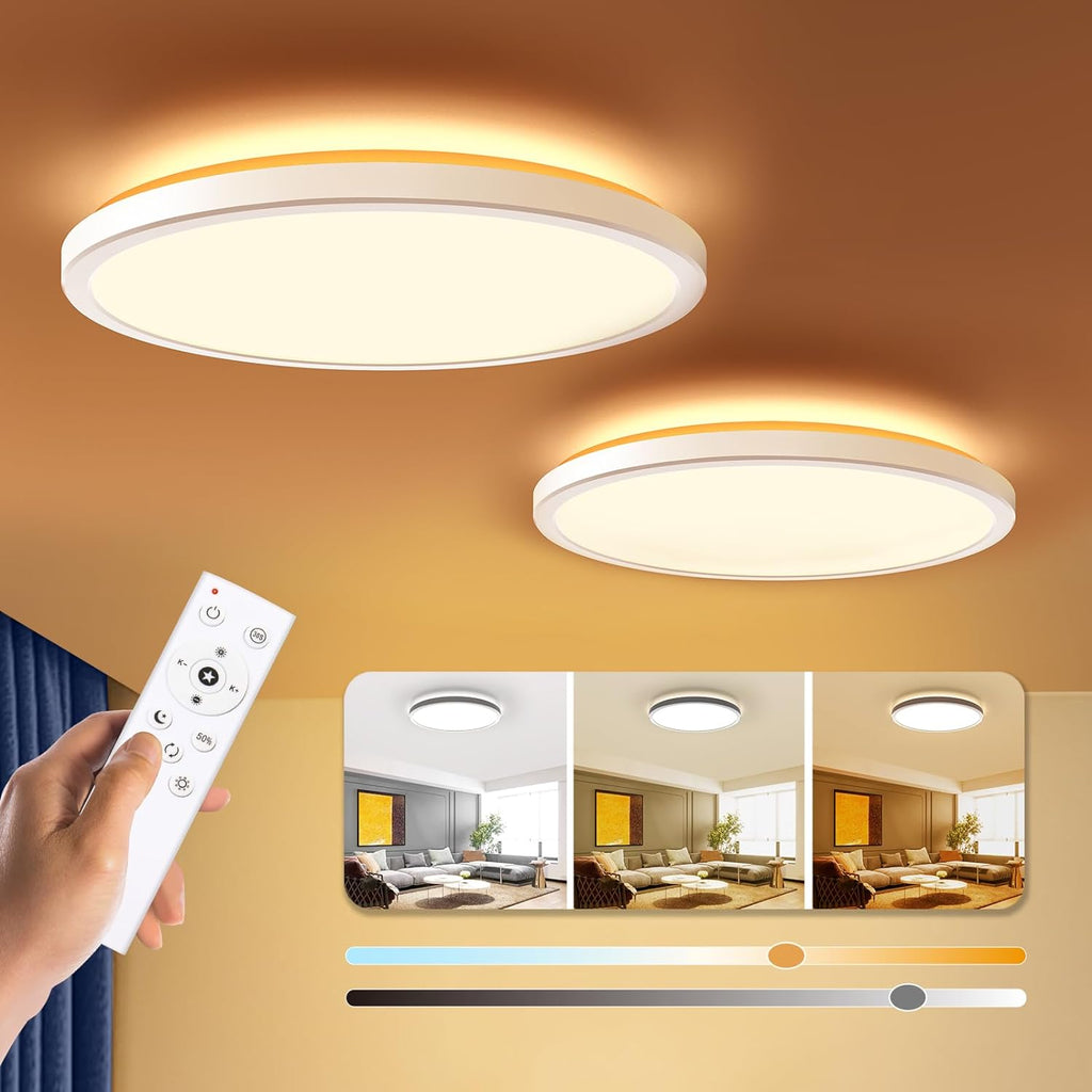 BLNAN Dimmable LED Flush Mount Ceiling Light Fixture with Remote Control, 12Inch 24W 3000K-6500K Light Color Adjustable, Modern Ultra-Thin Ceiling Lamp for Bedroom Kitchen, Wired - Grand Goldman