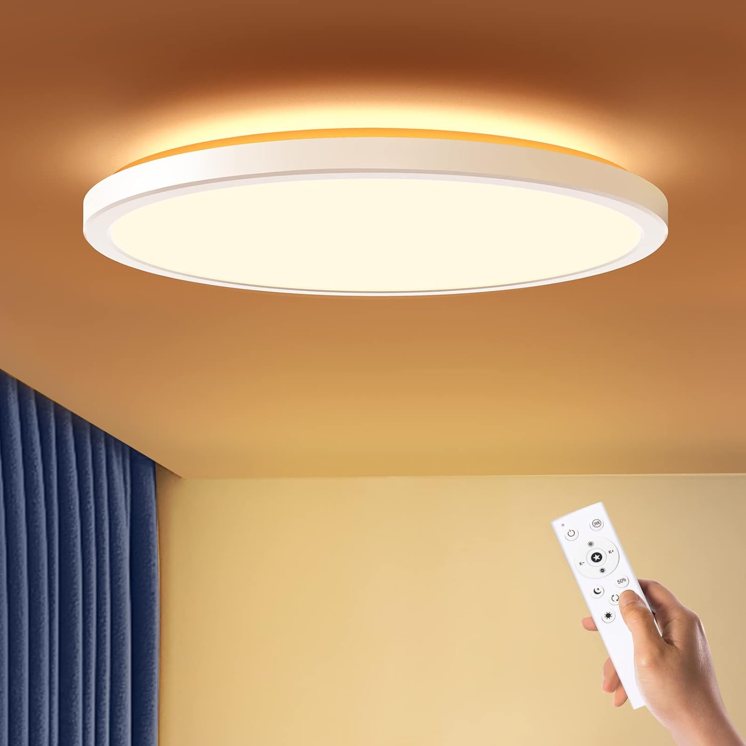 BLNAN Dimmable LED Flush Mount Ceiling Light Fixture with Remote Control, 12Inch 24W 3000K-6500K Light Color Adjustable, Modern Ultra-Thin Ceiling Lamp for Bedroom Kitchen, Wired - Grand Goldman