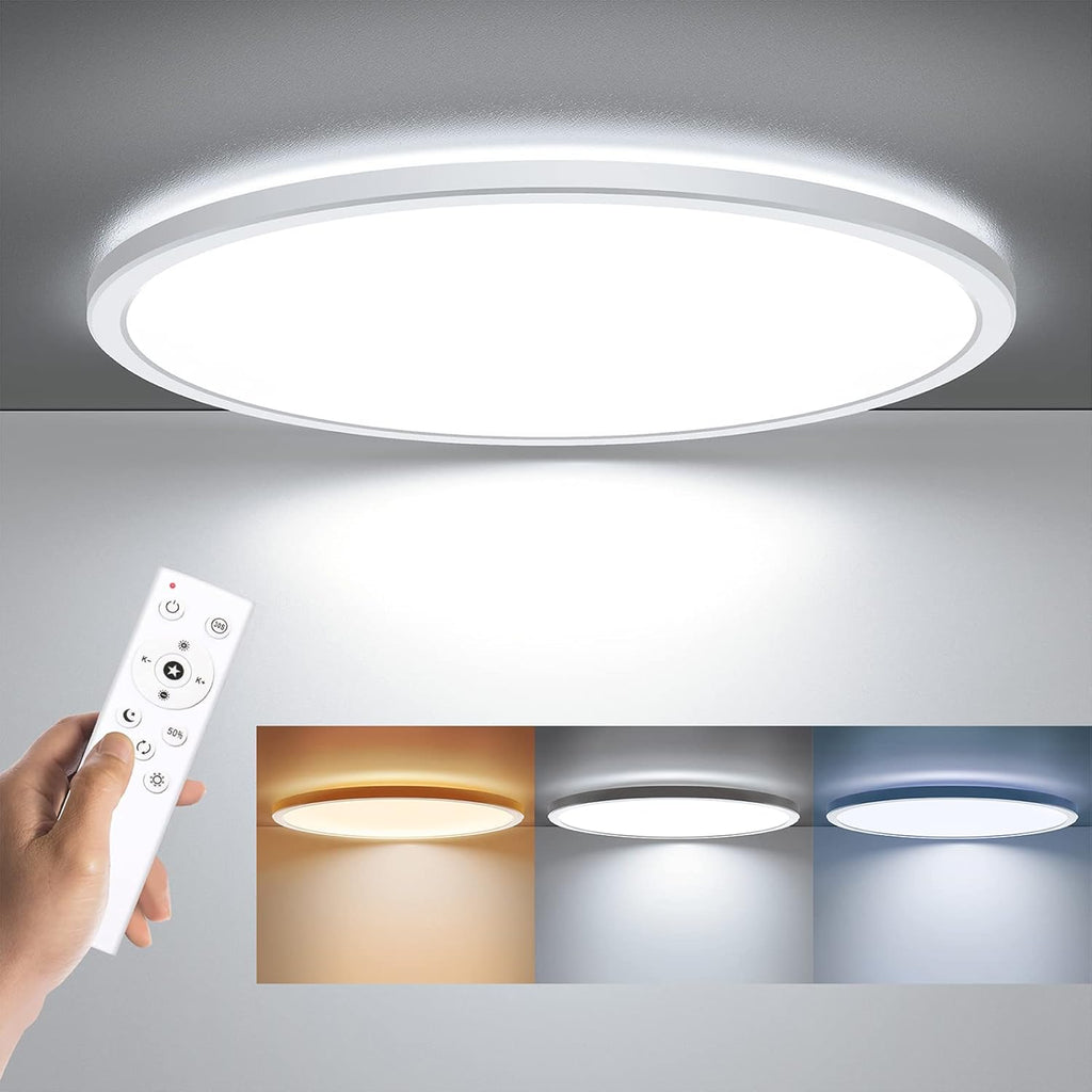 BLNAN Dimmable LED Flush Mount Ceiling Light Fixture with Remote Control, 12Inch 24W 3000K-6500K Light Color Adjustable, Modern Ultra-Thin Ceiling Lamp for Bedroom Kitchen, Wired - Grand Goldman