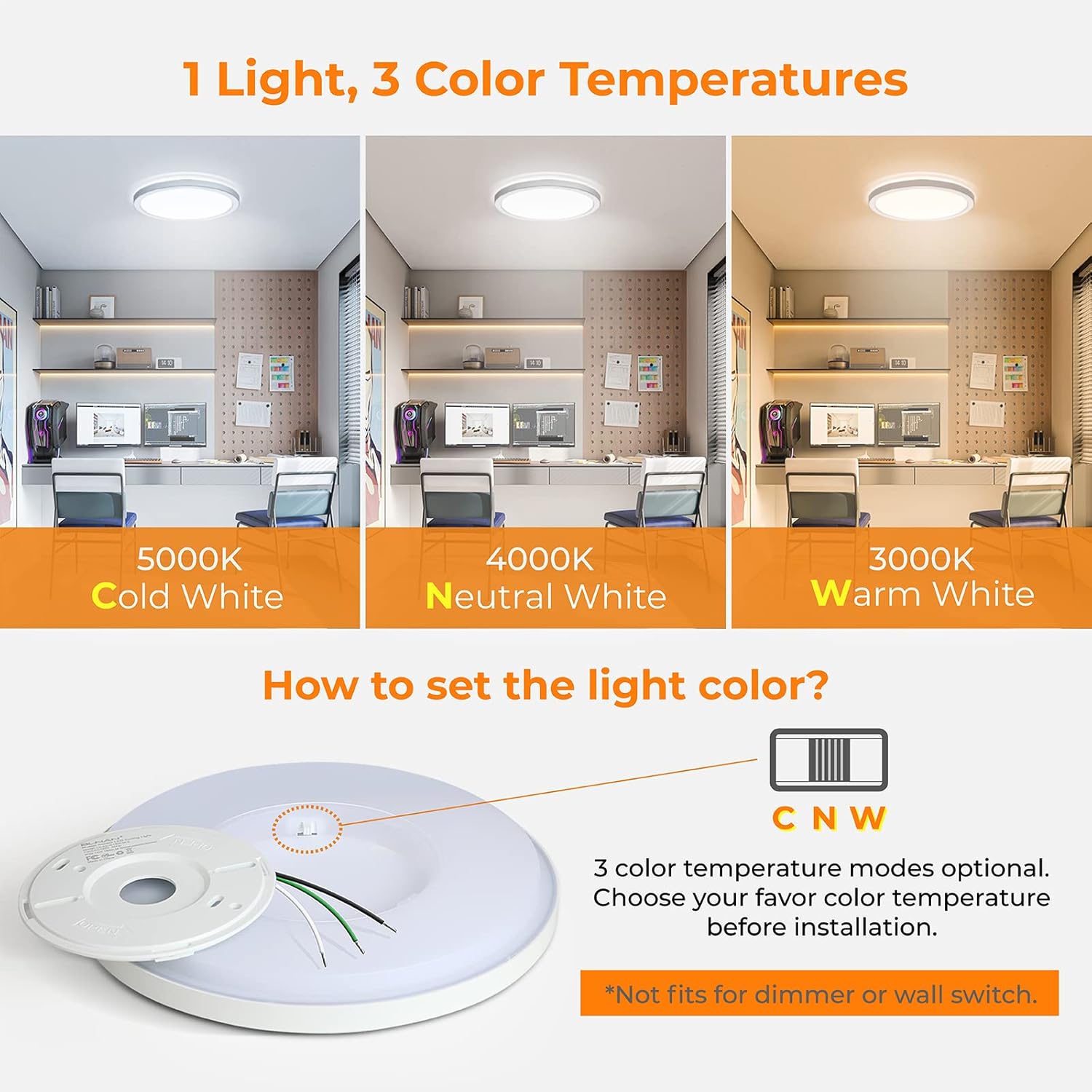 BLNAN LED Flush Mount Ceiling Light, 9 Inch 18W 3000K/4000K/5000K Hardwire Light Fixture, Ultra Thin Round White Lamp for Kitchen Porch Bedroom Hallway Stairwell Basement, Non-dimmable 1 Pack - Grand Goldman