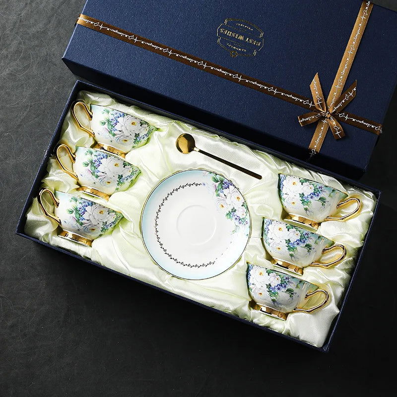 BLUE SPRING Elegant European Scented Tea Cup Set Bone China Vintage European Victorian Royal Style Hand Painted Blue Floral Afternoon Tea Coffee Cups and Saucers for Home Office Cafe Tea House 201-300ml - Grand Goldman