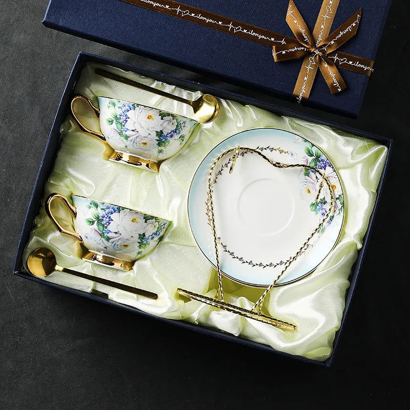 BLUE SPRING Elegant European Scented Tea Cup Set Bone China Vintage European Victorian Royal Style Hand Painted Blue Floral Afternoon Tea Coffee Cups and Saucers for Home Office Cafe Tea House 201-300ml - Grand Goldman