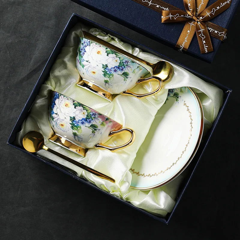 BLUE SPRING Elegant European Scented Tea Cup Set Bone China Vintage European Victorian Royal Style Hand Painted Blue Floral Afternoon Tea Coffee Cups and Saucers for Home Office Cafe Tea House 201-300ml - Grand Goldman