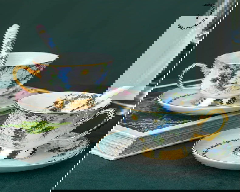 BLUE SPRING Elegant European Scented Tea Cup Set Bone China Vintage European Victorian Royal Style Hand Painted Blue Floral Afternoon Tea Coffee Cups and Saucers for Home Office Cafe Tea House 201-300ml - Grand Goldman