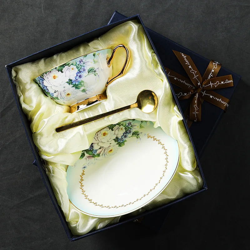 BLUE SPRING Elegant European Scented Tea Cup Set Bone China Vintage European Victorian Royal Style Hand Painted Blue Floral Afternoon Tea Coffee Cups and Saucers for Home Office Cafe Tea House 201-300ml - Grand Goldman