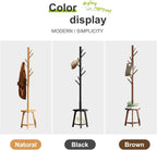 BMOSU Coat Rack freestanding Stand with 2 Shelves Bamboo Wooden Coat Tree Easy Assembly 8 Hooks Standing Jackets Hanger Hallway Office Floor Coat Stand Brown - Grand Goldman