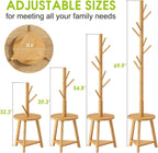 BMOSU Coat Rack freestanding Stand with 2 Shelves Bamboo Wooden Coat Tree Easy Assembly 8 Hooks Standing Jackets Hanger Hallway Office Floor Coat Stand Brown - Grand Goldman