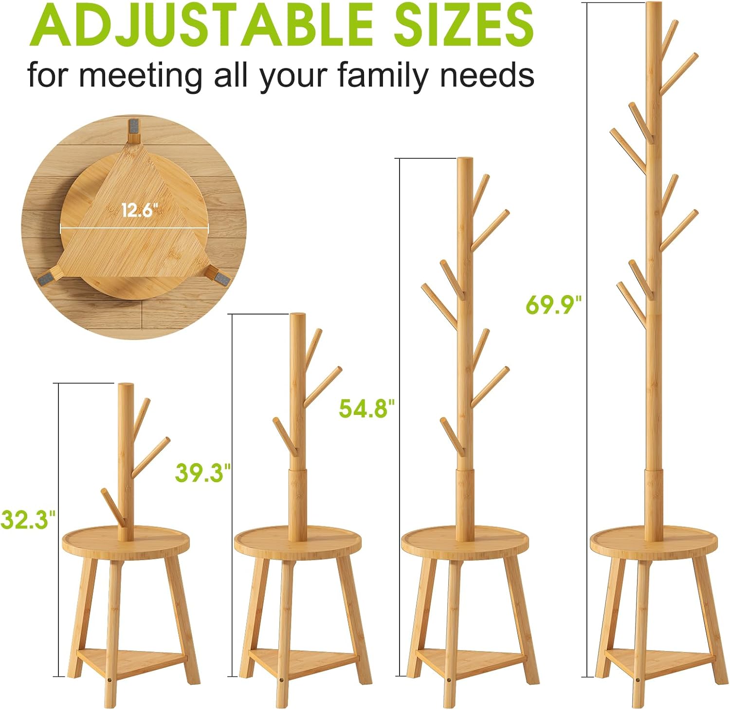 BMOSU Coat Rack freestanding Stand with 2 Shelves Bamboo Wooden Coat Tree Easy Assembly 8 Hooks Standing Jackets Hanger Hallway Office Floor Coat Stand Brown - Grand Goldman