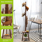 BMOSU Coat Rack freestanding Stand with 2 Shelves Bamboo Wooden Coat Tree Easy Assembly 8 Hooks Standing Jackets Hanger Hallway Office Floor Coat Stand Brown - Grand Goldman