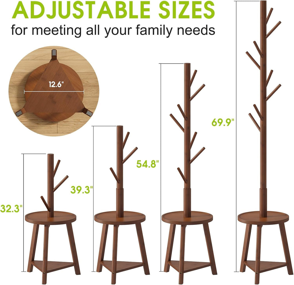 BMOSU Coat Rack freestanding Stand with 2 Shelves Bamboo Wooden Coat Tree Easy Assembly 8 Hooks Standing Jackets Hanger Hallway Office Floor Coat Stand Brown - Grand Goldman