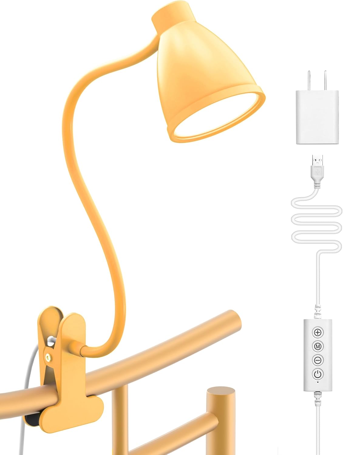 BOHON Desk Lamp 3 Color Modes 10 Brightness Dimmer Reading Light 10W 38 LED Clamp Lamp with Auto Off Timer 360° Flexible Gooseneck Clip on Light for Bed Bedside, AC Adapter Include - Grand Goldman
