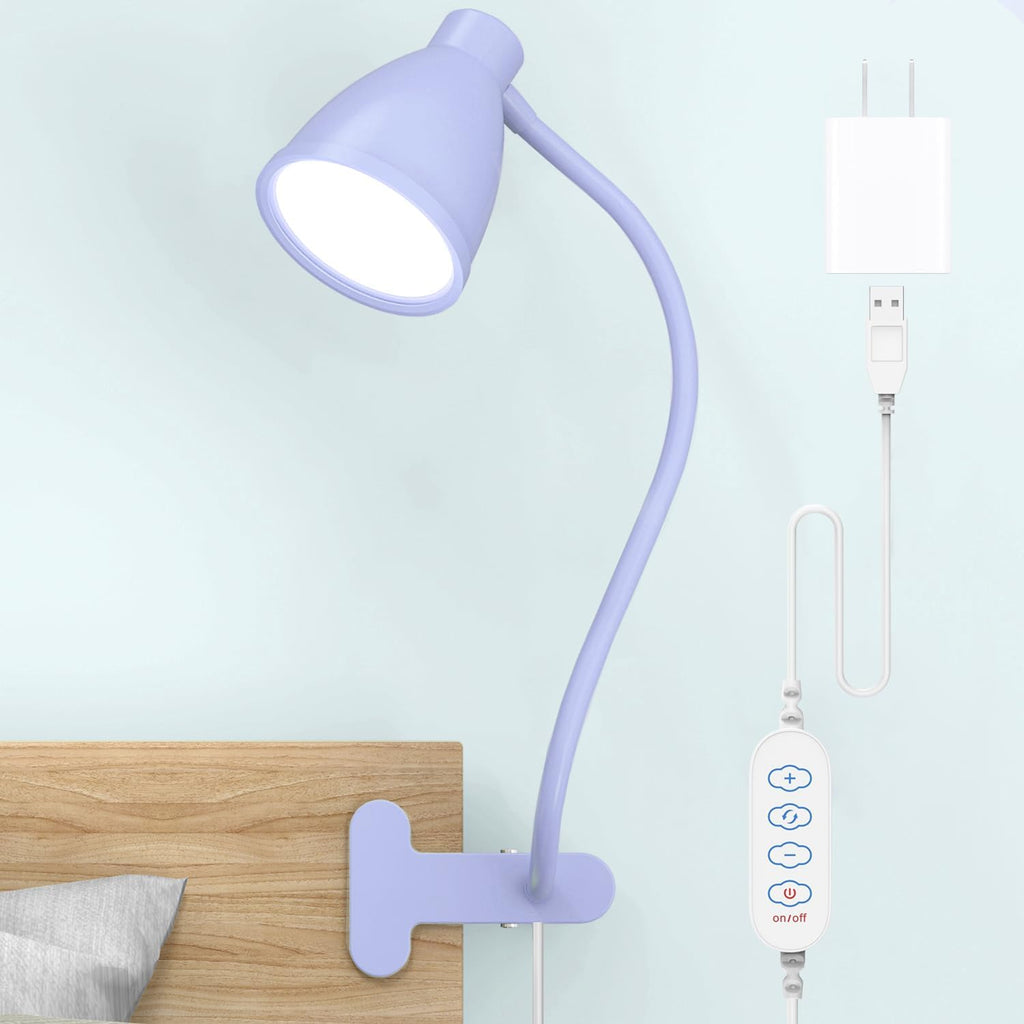 BOHON Desk Lamp 3 Color Modes 10 Brightness Dimmer Reading Light 10W 38 LED Clamp Lamp with Auto Off Timer 360° Flexible Gooseneck Clip on Light for Bed Bedside, AC Adapter Include - Grand Goldman