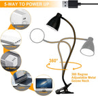 BOHON Desk Lamp 3 Color Modes 10 Brightness Dimmer Reading Light 10W 38 LED Clamp Lamp with Auto Off Timer 360° Flexible Gooseneck Clip on Light for Bed Bedside, AC Adapter Include - Grand Goldman