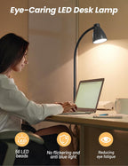 BOHON LED Desk Lamp with USB Charging Port 3 Color Modes Dimmable Reading Light Intelligent Induction Auto Dimming Task Lamp Flexible Gooseneck Table Lamp for Bedside Office, AC Adapter Include - Grand Goldman