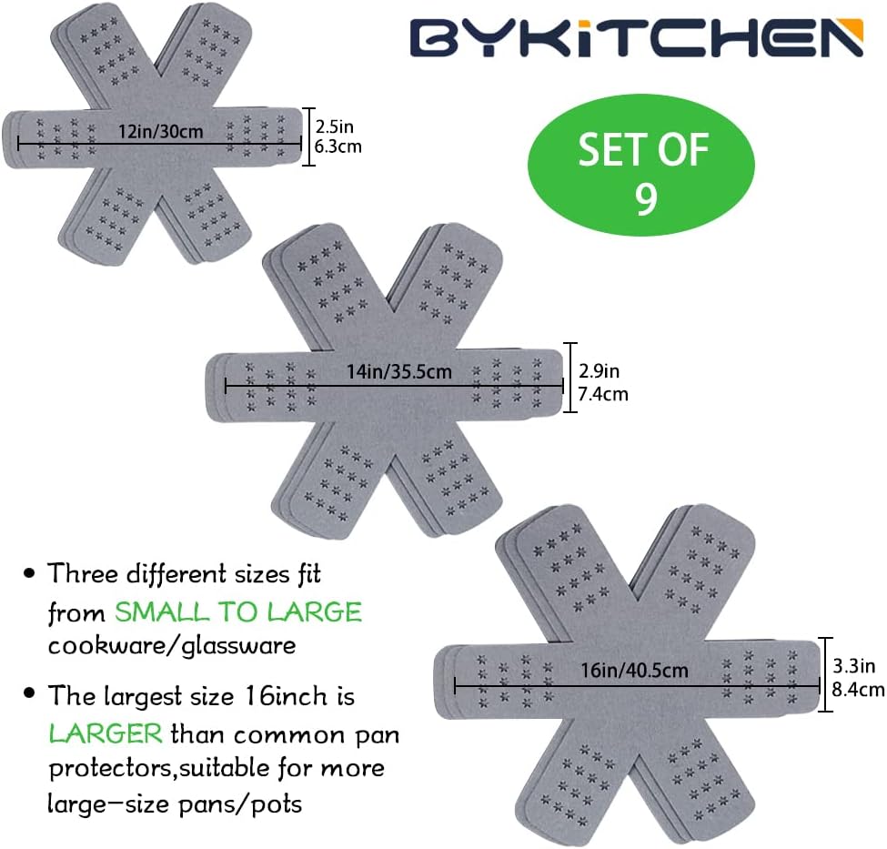 BYKITCHEN Pan and Pot Protectors, Larger & Thicker Pan Protectors with Stars, Set of 6 and 3 Different Sizes, Pot Protectors for Stacking and Protecting Your Cookware - Grand Goldman