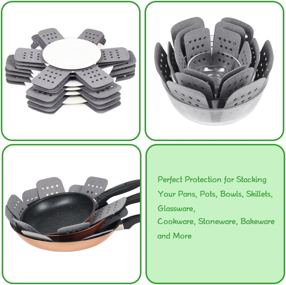 BYKITCHEN Pan and Pot Protectors, Larger & Thicker Pan Protectors with Stars, Set of 6 and 3 Different Sizes, Pot Protectors for Stacking and Protecting Your Cookware - Grand Goldman
