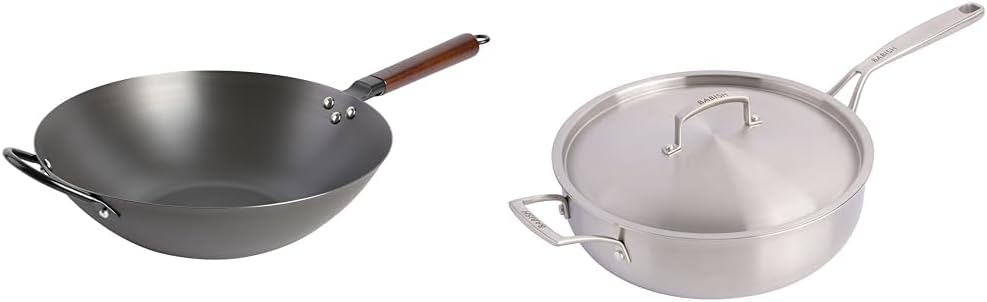 Babish Carbon Steel Flat Bottom Wok and Stir Fry Pan, 14-Inch - Grand Goldman