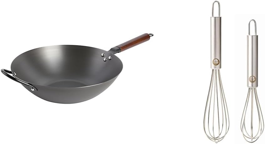 Babish Carbon Steel Flat Bottom Wok and Stir Fry Pan, 14-Inch - Grand Goldman