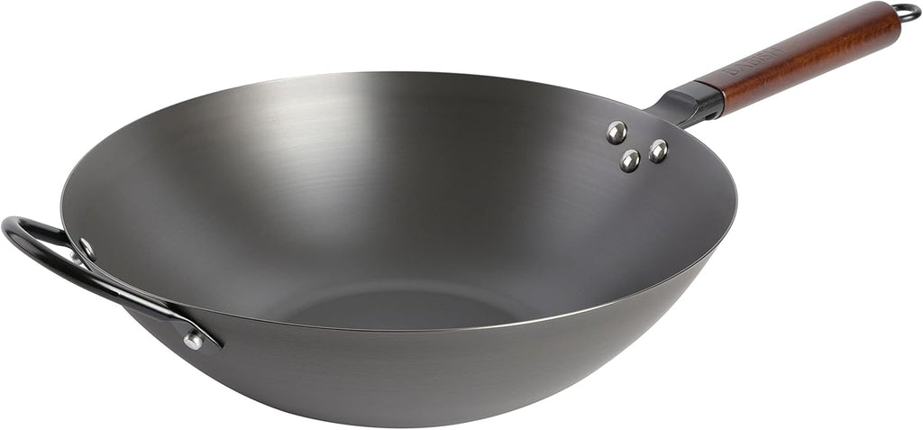 Babish Carbon Steel Flat Bottom Wok and Stir Fry Pan, 14-Inch - Grand Goldman