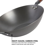 Babish Carbon Steel Flat Bottom Wok and Stir Fry Pan, 14-Inch - Grand Goldman