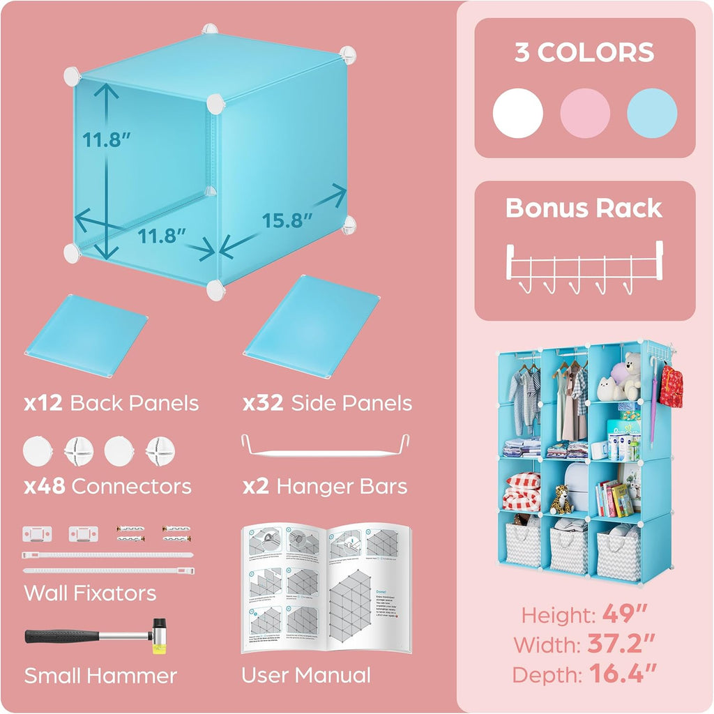 Baby Closet Organizer for Nursery: Durable Baby Wardrobe for Closet - Customizable Baby Armoire - Baby Dresser Closet Shelves - Waterproof Shelf Clothes Organizer w/Wall Fixation (Pink) - Grand Goldman