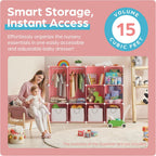 Baby Closet Organizer for Nursery: Durable Baby Wardrobe for Closet - Customizable Baby Armoire - Baby Dresser Closet Shelves - Waterproof Shelf Clothes Organizer w/Wall Fixation (Pink) - Grand Goldman