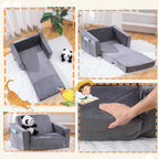 Baby Toddler Couch Sofa Chair Kids Foldable 2-in-1 Toddler Fold Out Couch Bed for Playroom, Pull Out Children Convertible Sofa Chair to Lounger Sleeper for Boys & Girls with Double Pockets, Dark Grey - Grand Goldman