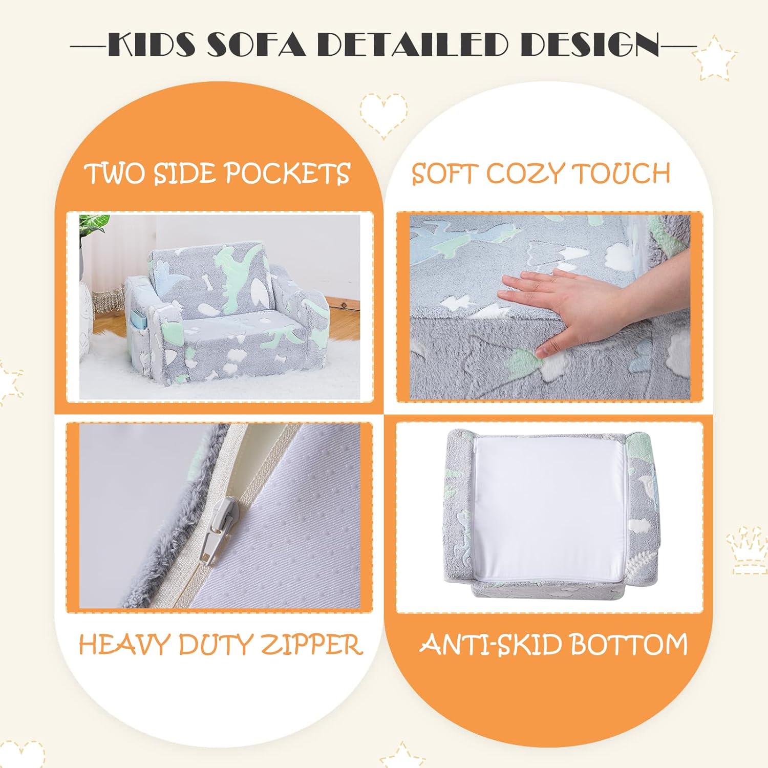 Baby Toddler Couch Sofa Chair Kids Foldable 2-in-1 Toddler Fold Out Couch Bed for Playroom, Pull Out Children Convertible Sofa Chair to Lounger Sleeper for Boys & Girls with Double Pockets, Dark Grey - Grand Goldman