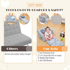 Baby Toddler Couch Sofa Chair Kids Foldable 2-in-1 Toddler Fold Out Couch Bed for Playroom, Pull Out Children Convertible Sofa Chair to Lounger Sleeper for Boys & Girls with Double Pockets, Dark Grey - Grand Goldman