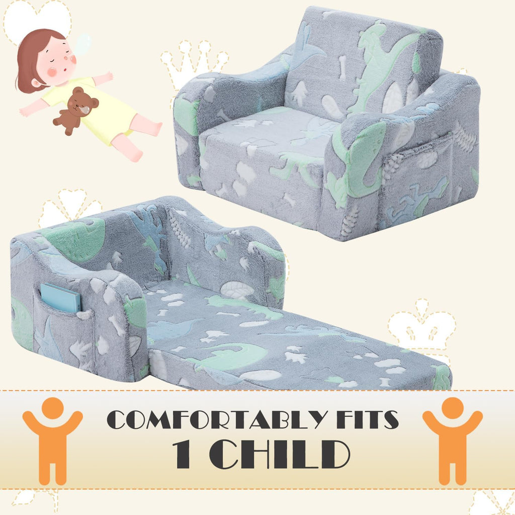 Baby Toddler Couch Sofa Chair Kids Foldable 2-in-1 Toddler Fold Out Couch Bed for Playroom, Pull Out Children Convertible Sofa Chair to Lounger Sleeper for Boys & Girls with Double Pockets, Dark Grey - Grand Goldman