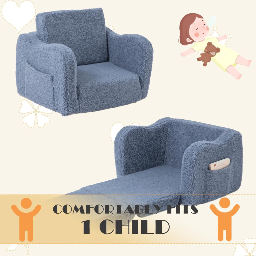 Baby Toddler Couch Sofa Chair Kids Foldable 2-in-1 Toddler Fold Out Couch Bed for Playroom, Pull Out Children Convertible Sofa Chair to Lounger Sleeper for Boys & Girls with Double Pockets, Dark Grey - Grand Goldman
