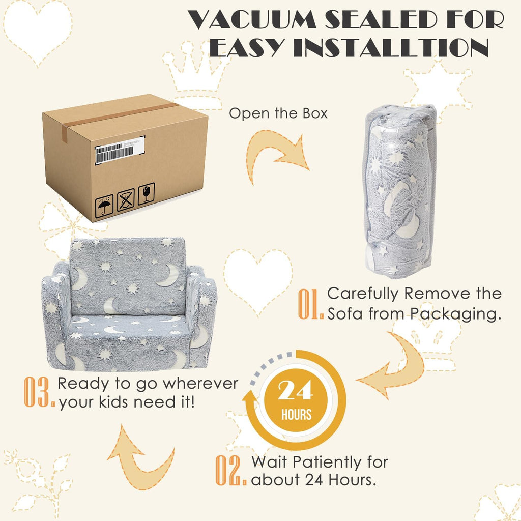 Baby Toddler Couch Sofa Chair Kids Foldable 2-in-1 Toddler Fold Out Couch Bed for Playroom, Pull Out Children Convertible Sofa Chair to Lounger Sleeper for Boys & Girls with Double Pockets, Dark Grey - Grand Goldman