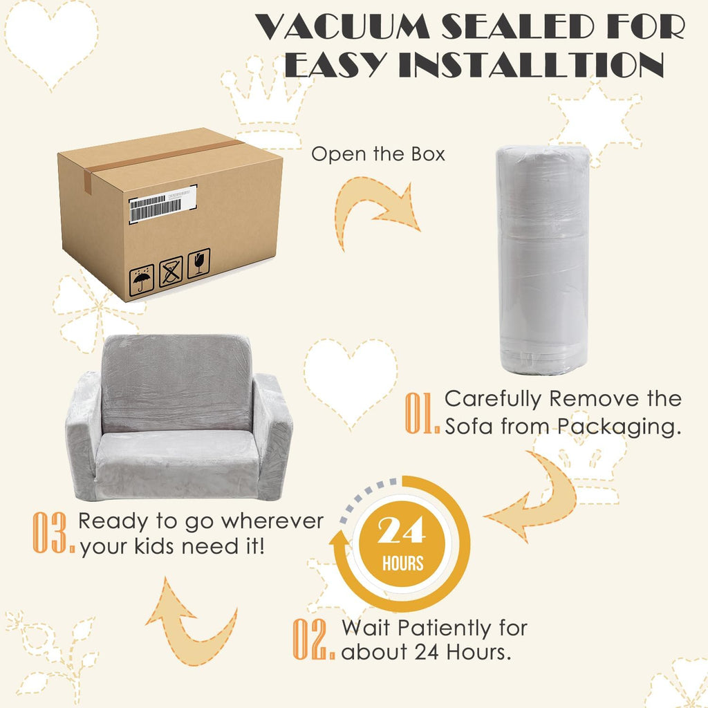 Baby Toddler Couch Sofa Chair Kids Foldable 2-in-1 Toddler Fold Out Couch Bed for Playroom, Pull Out Children Convertible Sofa Chair to Lounger Sleeper for Boys & Girls with Double Pockets, Dark Grey - Grand Goldman