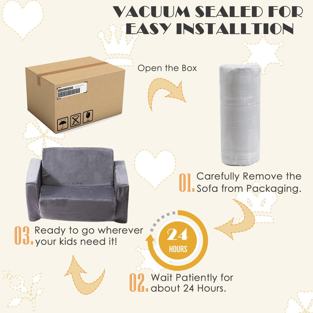 Baby Toddler Couch Sofa Chair Kids Foldable 2-in-1 Toddler Fold Out Couch Bed for Playroom, Pull Out Children Convertible Sofa Chair to Lounger Sleeper for Boys & Girls with Double Pockets, Dark Grey - Grand Goldman