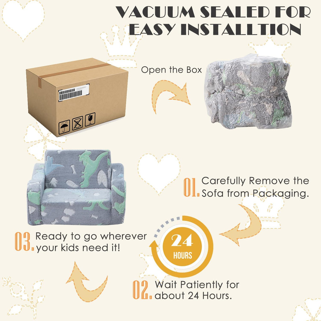 Baby Toddler Couch Sofa Chair Kids Foldable 2-in-1 Toddler Fold Out Couch Bed for Playroom, Pull Out Children Convertible Sofa Chair to Lounger Sleeper for Boys & Girls with Double Pockets, Dark Grey - Grand Goldman