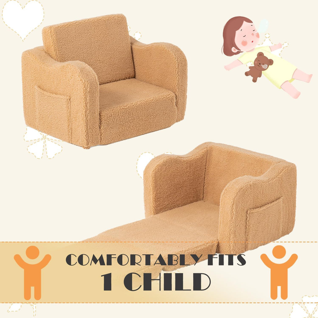 Baby Toddler Couch Sofa Chair Kids Foldable 2-in-1 Toddler Fold Out Couch Bed for Playroom, Pull Out Children Convertible Sofa Chair to Lounger Sleeper for Boys & Girls with Double Pockets, Dark Grey - Grand Goldman