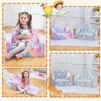 Baby Toddler Couch Sofa Chair Kids Foldable 2-in-1 Toddler Fold Out Couch Bed for Playroom, Pull Out Children Convertible Sofa Chair to Lounger Sleeper for Boys & Girls with Double Pockets, Dark Grey - Grand Goldman