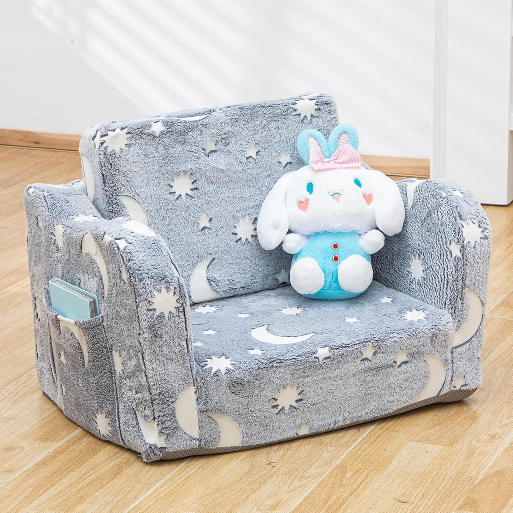 Baby Toddler Couch Sofa Chair Kids Foldable 2-in-1 Toddler Fold Out Couch Bed for Playroom, Pull Out Children Convertible Sofa Chair to Lounger Sleeper for Boys & Girls with Double Pockets, Dark Grey - Grand Goldman