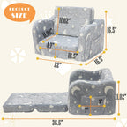 Baby Toddler Couch Sofa Chair Kids Foldable 2-in-1 Toddler Fold Out Couch Bed for Playroom, Pull Out Children Convertible Sofa Chair to Lounger Sleeper for Boys & Girls with Double Pockets, Dark Grey - Grand Goldman