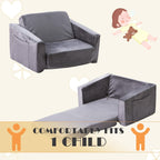 Baby Toddler Couch Sofa Chair Kids Foldable 2-in-1 Toddler Fold Out Couch Bed for Playroom, Pull Out Children Convertible Sofa Chair to Lounger Sleeper for Boys & Girls with Double Pockets, Dark Grey - Grand Goldman