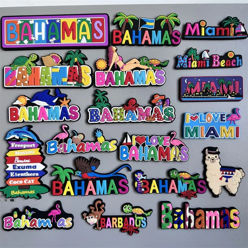 Bahamas Miami Chile Australia Barbados Travel Souvenir PVC Fridge Magnets Soft Magnets for Fridge Gifts - Grand Goldman