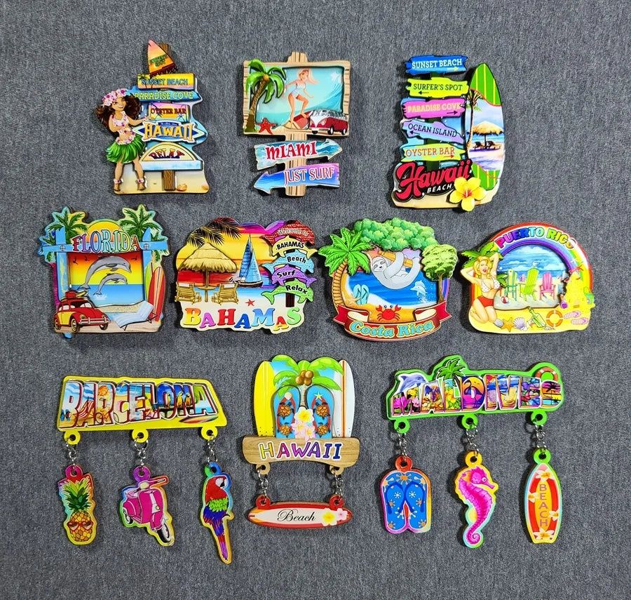 Bahamas Puerto Rico Miami Hawaii Barcenona Wooden refrigerator magnets - Grand Goldman