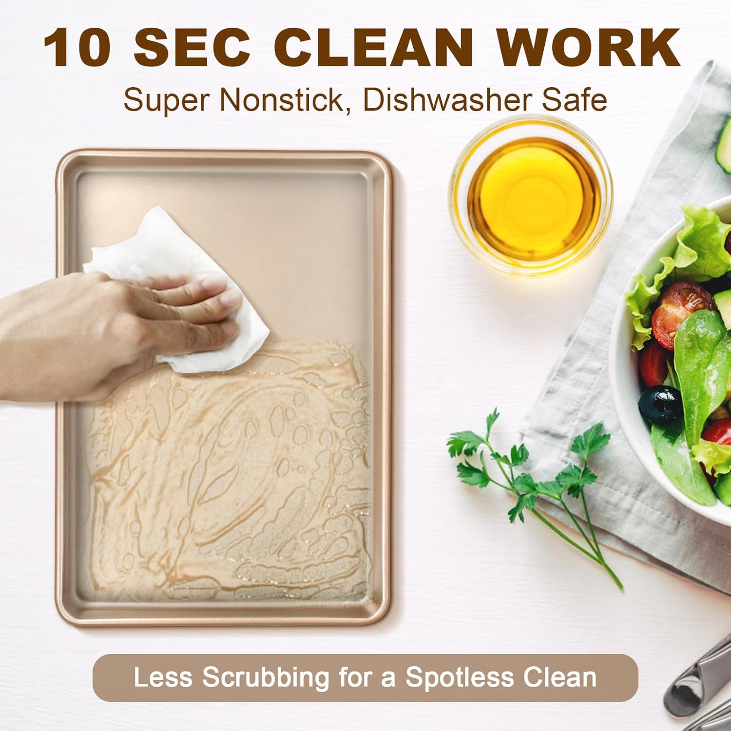 Baking Sheet Pan Set of 3, Commercial Cookie Sheets for Baking, Nonstick Half/Quarter/Jelly Roll Pans Replacement Toaster Oven Tray, Heavy Duty & Easy Clean, Champagne Gold - Grand Goldman