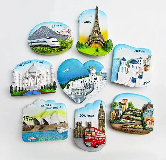 BaliGreece Paris Japan London Sydeny America Countries Around The World Tourism 3D Resin Stereo Refrigerator Magnet Decor - Grand Goldman