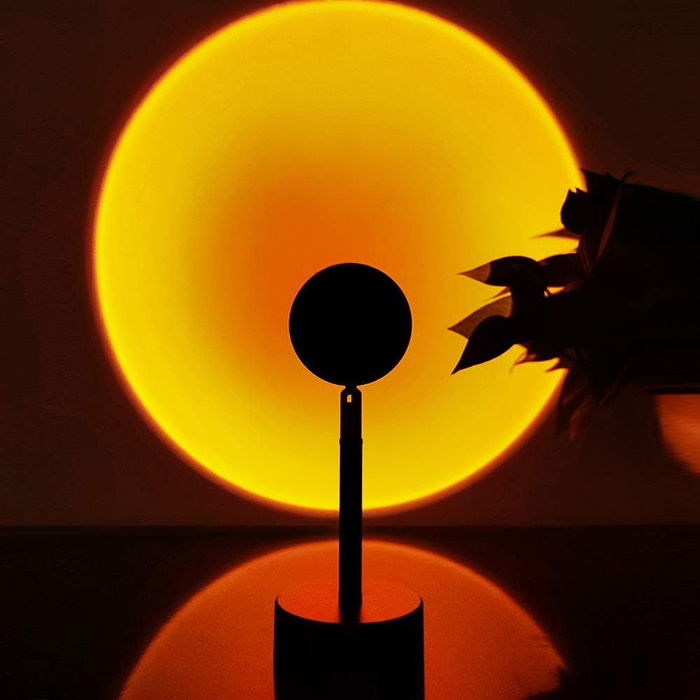 Balkwan Sunset Lamp Projection Rotation Rainbow Lamp Led Romantic Visual Led Light Network Red Light with USB Modern Floor Stand Night Light Living Room Bedroom Decor (Sunset Red) - Grand Goldman
