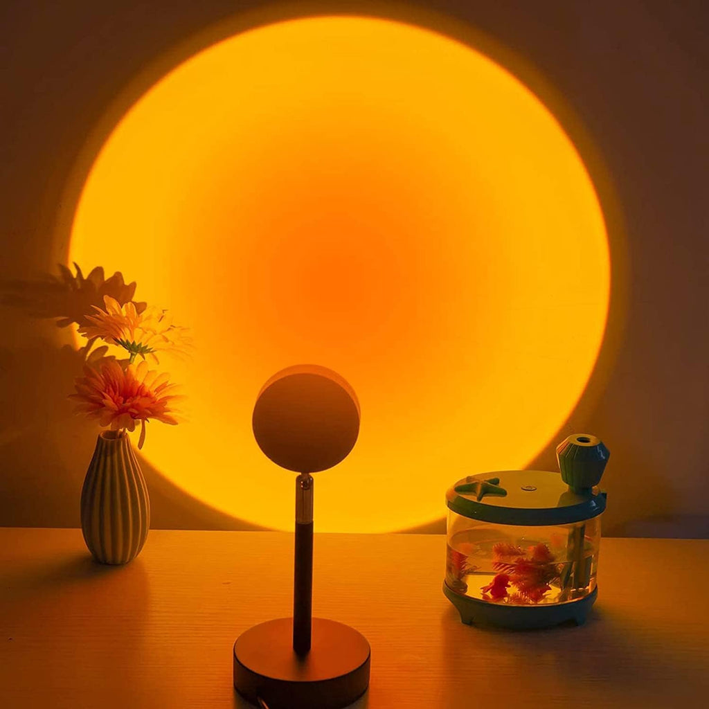 Balkwan Sunset Lamp Projection Rotation Rainbow Lamp Led Romantic Visual Led Light Network Red Light with USB Modern Floor Stand Night Light Living Room Bedroom Decor (Sunset Red) - Grand Goldman